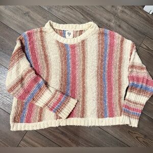 Billabong Chunky Knit Striped Sweater Women’s Large Pink Blue Cream